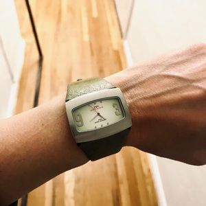 Anne Klein olive green leather watch